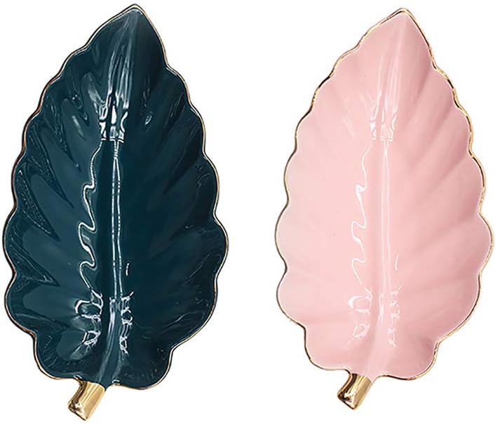WAIT FLY Lovely Leaf Shaped Porcelain Seasoning Dish, Tea Bag Holder, Spoon Rest, Saucer, Appetizer Plate, Trinket Tray, Set of 2