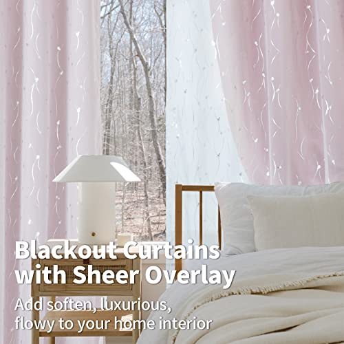 BGment Pink Curtains for Girls Bedroom 90 inches Long with Sheer Overlay, Grommet Silver Printed Double Layer Nursery Blackout Decoration Window Curtains for Kids Room, 2 Panels 52 x 90 Inch - Image 3