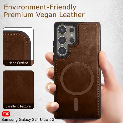 Image of TheGiftKart Genuine Leather Finish Back Cover Case for Samsung Galaxy S24 Ultra 5G | Raised Edges for Camera & Screen Protection | Shockproof Stunning Minimalist Design (MagSafe Compatible, Black)