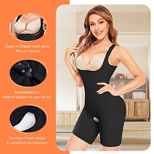 Wonderience Full Body Shaper For Woman Bodysuit Waist Trainer Cincher Corset Tummy Control Thigh Slimmer Shapewear (Black, Large) #TOP1