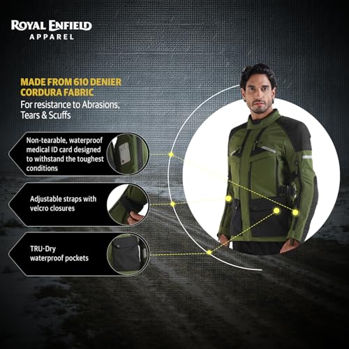 Image of Royal Enfield Nirvik V3 Riding Jacket | Protection: RE Ergo Pro Tech CE Level 2 at Shoulders & Elbows | Norman Tech CE Level 2 back protector, & XY CE Level 1 chest protectors | OLIVE 3XL