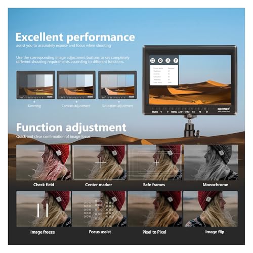 Image of NEEWER F100 7 inch Camera Field Monitor Updated Version, 450nit HD Video Assist IPS 1280x800 HDMI 1080p Peak Focus Histogram, Sunshade for DSLRs Handheld Stabilizer Film Making Rig, NO Battery