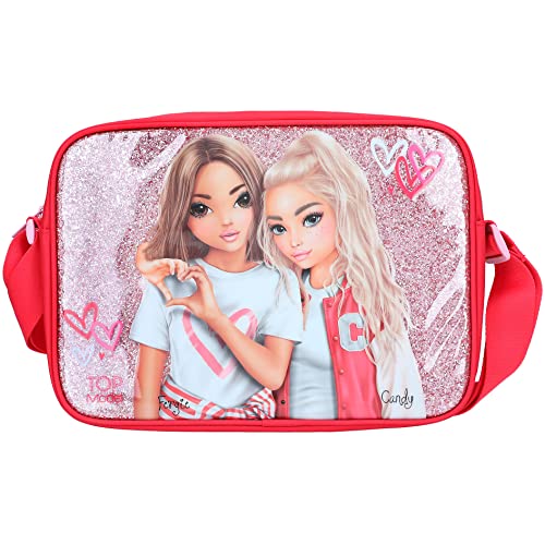 Depesche 12235 Topmodel One Love-Bolso Bandolera En Color Rosa Y Rojo Con Corazones, Bolsillo Con Cremallera Y Correa Ajustable En Longitud, Multicolor