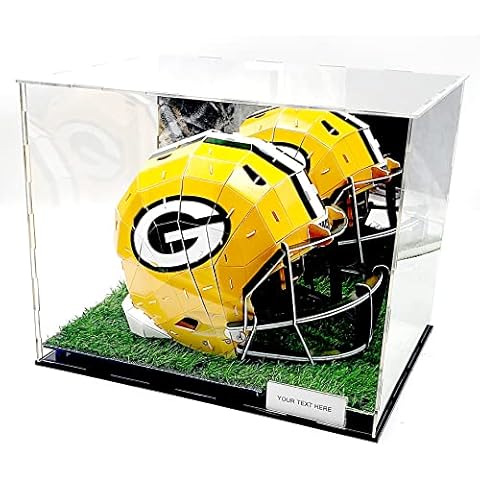 Acrylic Full Size Display Case Stand Box for Sports Memorabilia Collectibles Autograph Square Shoes (Football Helmet Turf Grass) Cover