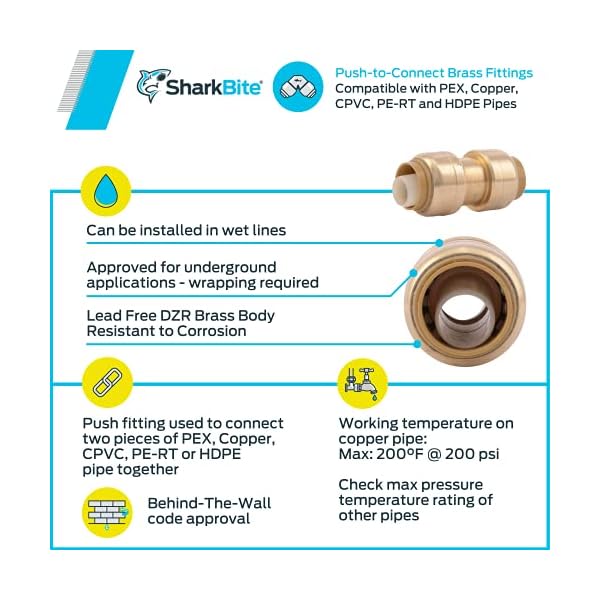 Shark Bite u008lf gerade Kupplung, Sanitär-Armatur für private und gewerbliche Bereiche Wasser Anwendung 13 mm (1/2 Zoll… – Bild 5