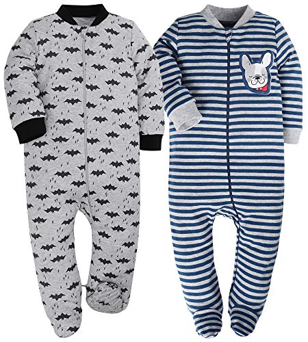 Baby Boy Pajamas 3-6 Month Sleep and Play Rompers Zip Front Footed Pjs 2 Pcs Set Bat&BlueStripes