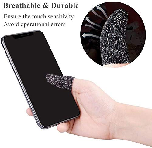 Image of Thumb & Finger Sleeve for Mobile Game with Super Conductive Fiber Fabric, Anti-Sweat & Breathable for PUBG, Garena Free Fire, Rules of Survival, Knives Out, COD Mobile (4 Pair-8 pcs With Black Pouch)