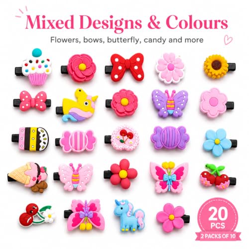 Image of 20 Pcs Hair Accessories for Kids Girls | Cute Baby Hair Clips Set of 2 Packs in Mixed Designs & Colours | Hair Accessories for Baby Girls | Kids Hair Clips for Girls Daily Wear | Mixed Designs