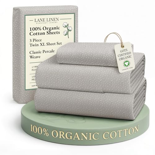 Image of LANE LINEN 100% Organic Cotton Bed Sheets Extra Long Twin, Soft & Comfy Fully Elasticized Percale Perfect for Hospital Bed & Dorm Room, Low Pilling Machine Washable Printed Twin XL Sheet- Snowdrop