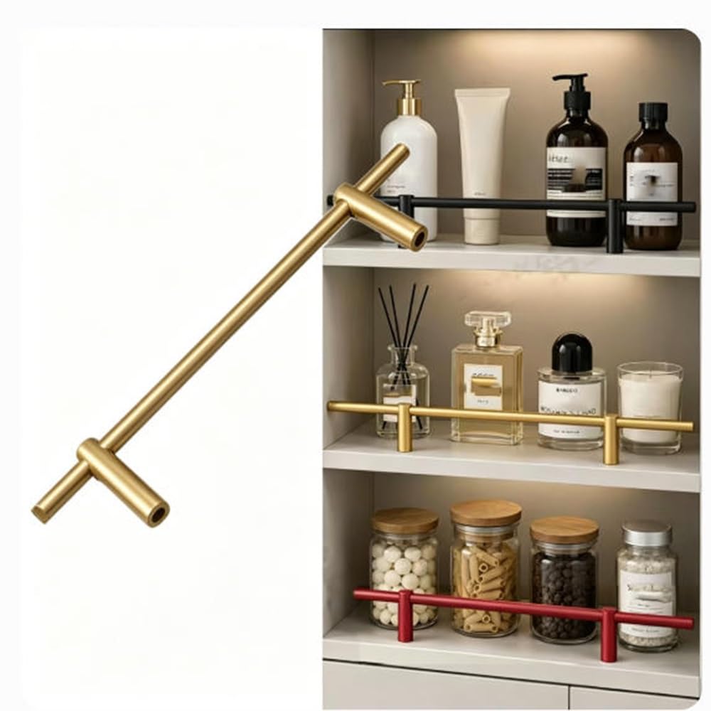 SVBVRFEEW Cabinet Railing Metal Shelf Guard Rail 24 30 36 38 In Gallery Rail Kit Aluminum Round Tube Decorative Rod Guardrail Set For Bookshelf Shoe Racks(Gold,90cm/35.4in)