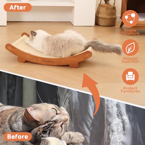 Rascador para gatos con hamaca de madera de haya y sisal miniatura 4