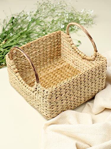 Habere India-All the Cultures Fabricating India Jute Storage Baskets | Cane or Bamboo Basket | Wicker Baskets as Gift Hamper Basket/Wardrobe Basket (Beige, Rectangular 20 * 20 * 12 CM)
