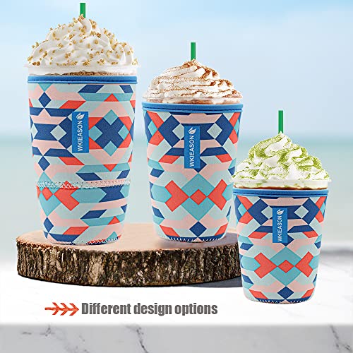 Image of Reusable Iced Coffee Insulator Sleeve for Cold Beverages and Neoprene Cold Coffee Cup Sleeves Cooler Cover 16-32OZ for Coffee Cups, McDonalds, Dunkin Donuts, More(Colorful geometric)
