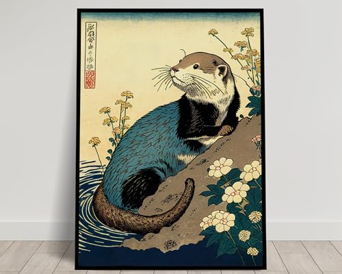Illustration Style Art Japonais Loutre pour Décoration Murale Chambre