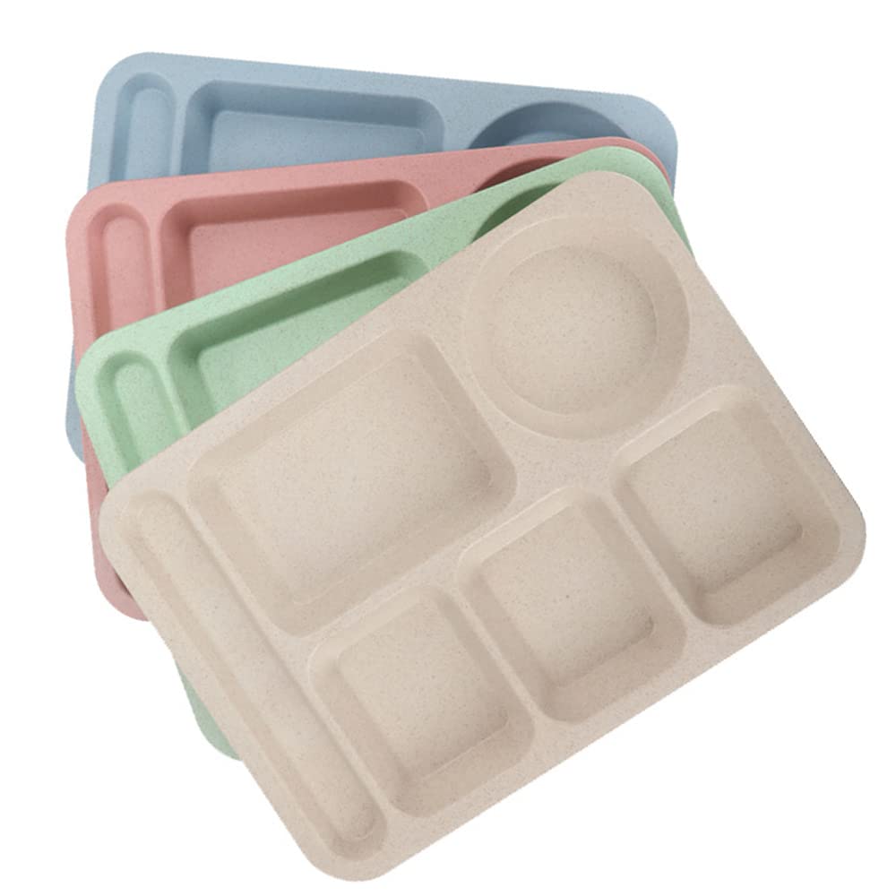 AIYoo Reusable Plastic Divided Plates Set,4Pcs 14inch Large Unbreakable Divided Dinner Plates,6 Compartment Healthy Portion Plates for Adults,Microwave and Dishwasher Safe in 4 Colors