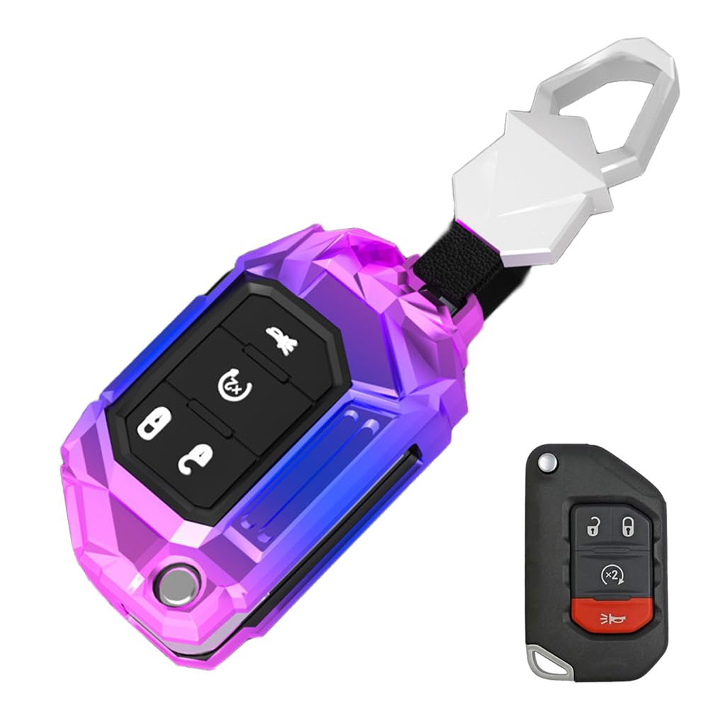 JanneChou Zinc Alloy Key Fob Case Cover Compatible for Jeep Wrangler Gladiator JL JLU Sahara Rubicon The Sport JT Overland Sport S 2018-2023 (4 Buttons Multicolor)