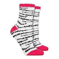 WILDFEET 2 Pack Ladies Cosy Socks in Gift Box Womens Warm Fluffy Fleece Lined Lounge Sleep Bed Socks (4-8, Zebra Print)