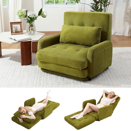 HomeMiYN Faltbares 4-in-1 Sofa Bett, Klappbares Schlafsofa & Gästebett, Relaxsessel mit Schlaffunktion, Sitzsack Alternative für Wohnzimmer, Schlafzimmer Grasgrün