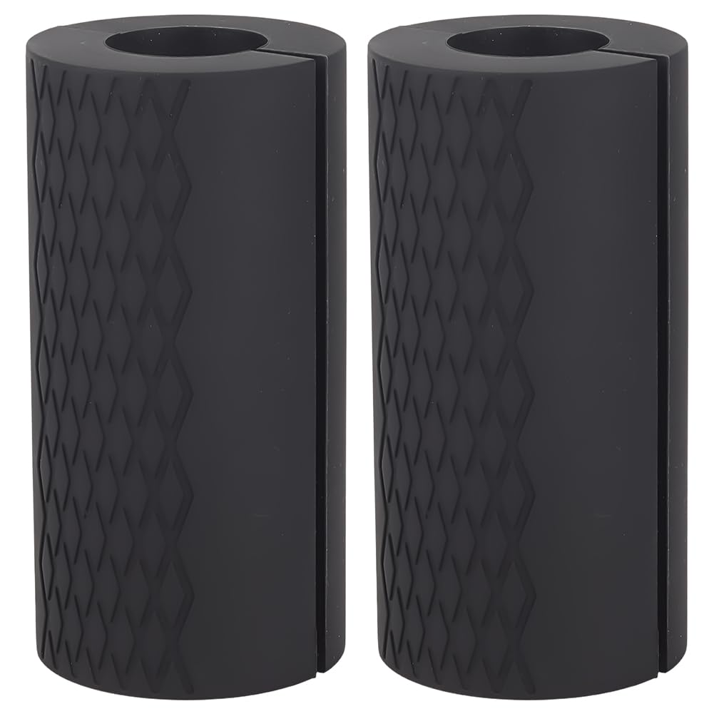 GORGECRAFT 2Pcs Thick Barbell Grips Black High Density Silicone Non Slip Hand Pressure Relief Arm Blaster Adapter Dumbbell Clutch Bar Grip Tool for Weightlifting Muscle Building Strength Training