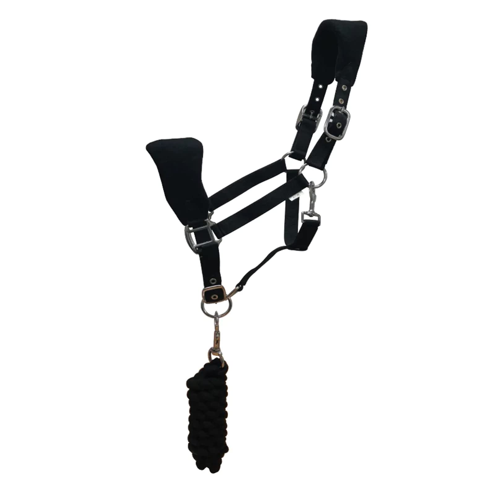 HORSE MASTER Fleece Headcollar and Leadrope Set - Horse Equestrian Padded Soft Halter for Pony Full Cob, Black