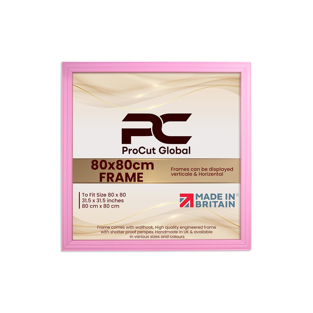 Procut Global 80x80CM Pastel Pink Picture Frames - Classic Wooden Photo Frame with Shatterproof Perspex for Wall or Tabletop - Perfect for Posters, Certificates & Prints - Sizes & Colors Available