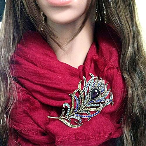 Image of Art Deco Peacock Feather Pin Brooch Great Fashion Jewelery Accessory with Multicolored Crystal Rhinestones for Women - Multicolored