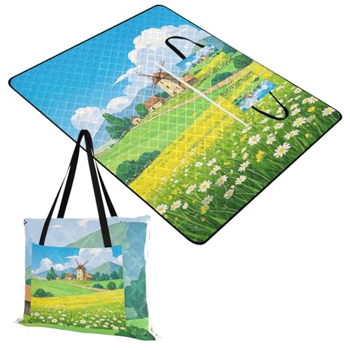 Park Blanket Water Resistant Outdoor Waterproof Blankets for Kids Concert Blanket Yellow Daisy Fairytale Town 60x80in