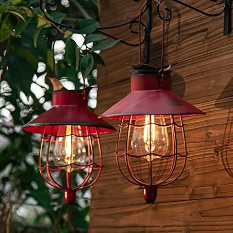 YAKii 2 Pack Solar Lantern Hanging Waterproof Outdoor Metal Solar Lamp with Warm White Light Decorate for Yard Garden Pathway Patio Porch Decor (Red) Cover