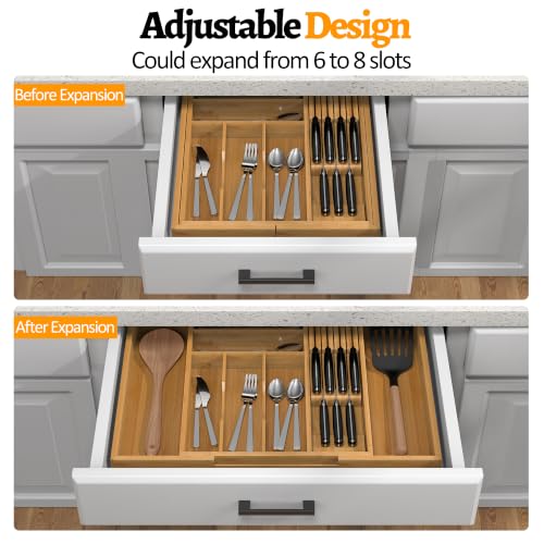 Bamboo-Silverware-Drawer-Organizer-6-8-Slots-Kitchen-Drawer-Tray-13-2169-Expandable-Utensil-Holder-Cutlery-Tray-with-Removable-Knife-Block-Hold-7-Knives-236-Deep-for-Extra-Capacity