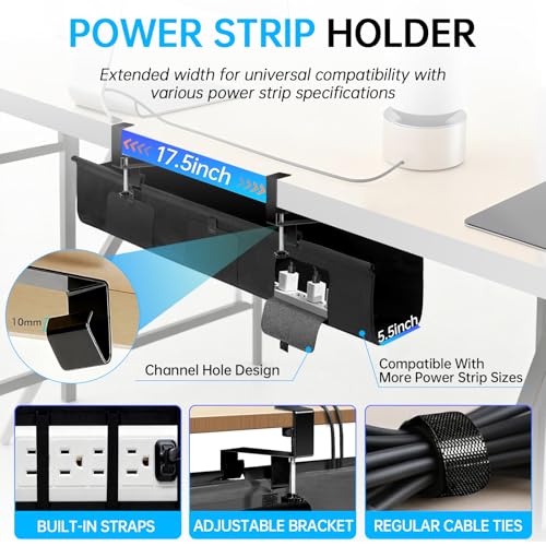 Image of Cable Management Under Desk Cable Management Tray, Cord Organizer & Cable Organizer - No Drill Installation for Home Office & Workstation