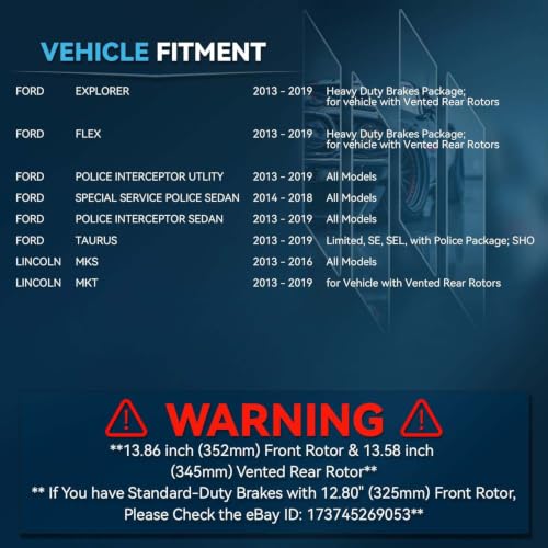 Image of Detroit Axle - Brake Kit for Ford Explorer Flex Taurus Lincon MKT MKS, | Drilled Slotted Disc Brake Rotors Ceramic Brakes Pads Replacement 13.86''inch Front & 13.58'' inch Rear