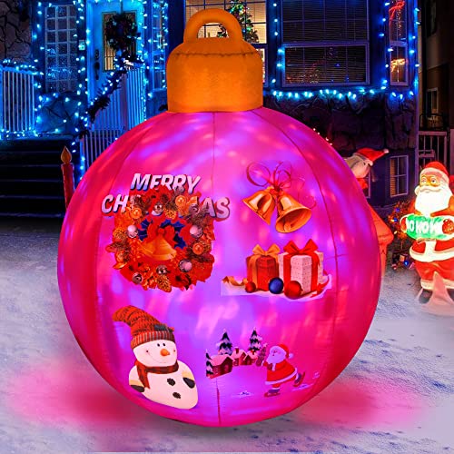 5Ft Christmas Inflatable Colorful Balls Decorations Blow Up Christmas Ornament Ball With Santa Gift Designed Indoor And Outdoor Decor (60Inch-Roseredsnowman) #TOP1