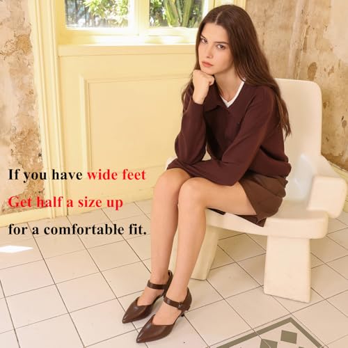 Image of RIBONGZ Comfortable Kitten Heels for Women Pointed Closed Toe Ankle Strap Buckle Heels Slip on Low Heel Church Pumps Wedding Bridal Party Dressy Shoes
