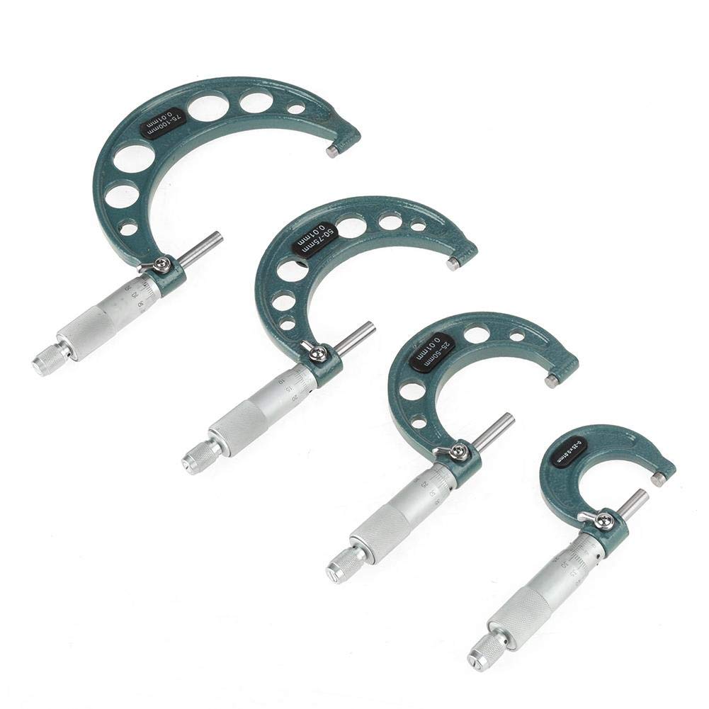 Micromètres Extérieurs Métriques 0-100mm, Jauge d'Épaisseur avec Étui, Mesure par Incréments de 0,01mm, 4 Pièces