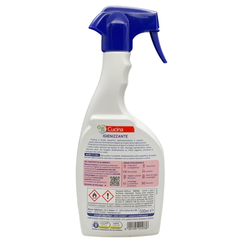 3X Igienizzante Cucina, per Tutte le Superfici a Contatto con gli Alimenti, Ideale per Frigorifero, Microonde e Portarifiuti, 500 ml