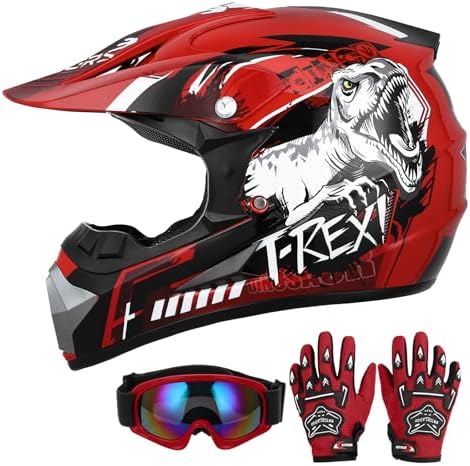DOT Youth Dirt Bike Helmet with Goggles & Gloves for 5-14 Years O...