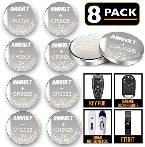 8 Pack AmVolt CR2025 Battery 3 Volt Lithium Battery Coin Button Cell 2020 Expiry Date