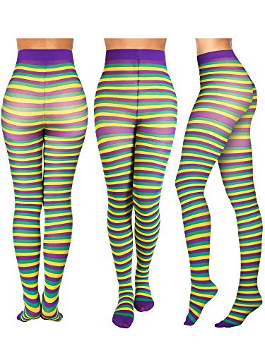 Collants à rayures extensibles avec ceinture taille haute confort