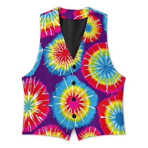 Colored Tie-dye Circles Men's Suit Vest Slim Fit V-Ncek Waistcoat Business Casual Vest3