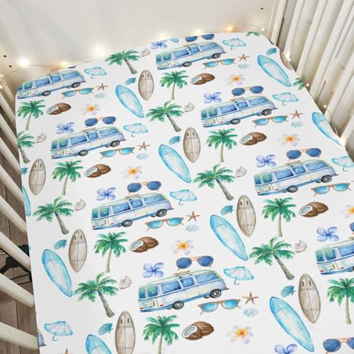 Watercolor Boho Surfing Baby Crib Sheets