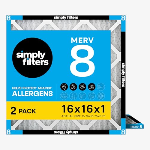 Simply 16x16x1 Air Filter MERV 8 MPR 600 2 Pack For Home AC Furnace & HVAC (Actual Size: 15.75x15.75x0.75) DUST Pet & Allergy Control