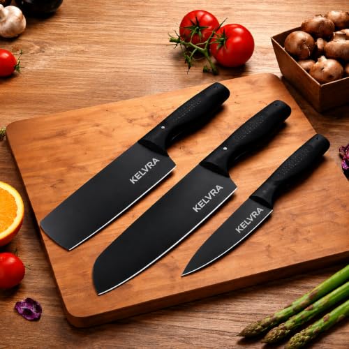 Image of Kitchen Knife Set 3-Piece, Stainless Steel Chef Knives, Sharp Cutting Knives for Kitchen, Vegetable, Fruit & Meat Cutting (3 Knife Set)