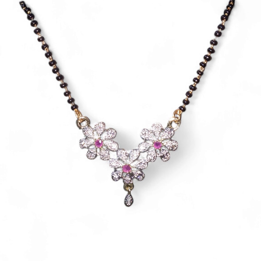 AanyaCentric Gold-Plated AD Mangalsutra 18 in Black Beads Chain American Diamond Pendant, Stylish and Traditional Tanmaniya for Women (B0DDH4FYPW) Amazon Price History, Amazon Price Tracker
