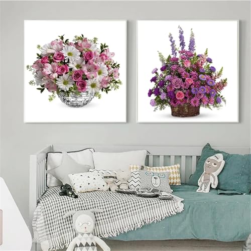 Poster rose et lys sur toile TONGYINLI 45x45 cm pour salon cocooning