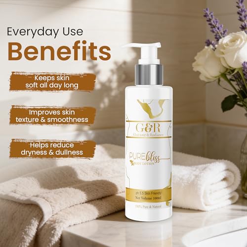 Image of G&R Purebless Body Lotion 100ml | Made with Aloevera, Glycerine, Shea Butter, Almond & Olive Oil | Glowing Repairs Skin Barrier & Helps in Soft | For All Skin Type