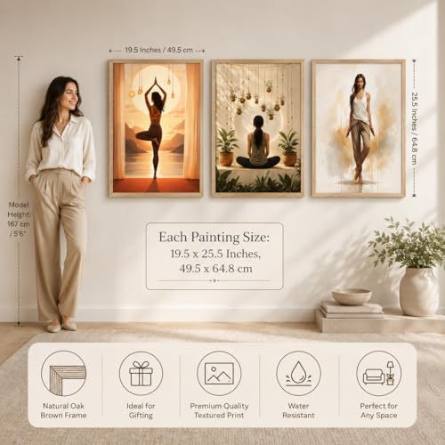Image of Livin'luxe Set of 3 Yoga Meditation Women Wall Paintings for Living Room Bedroom Home Decor with Premium Wooden Color Synthetic Frame (25.5 x 19.5 Inch) NM03-65