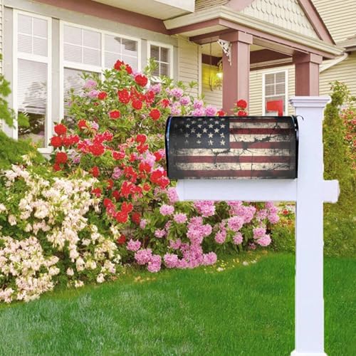 Image of Retro American Flag Mailbox Cover Magnetic 4th of July Waterproof Mailbox Wraps Post Letter Box Decor 25.5x21 in