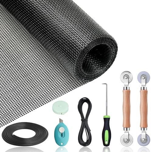 Windows Screen Replacement Kit and Screen Door Repair Kit 48'x118' Durable Fiberglass Screen Mesh...