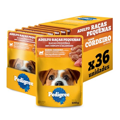 Pack Ração Úmida Pedigree Sachê Cordeiro ao Molho para Cães Adultos de Raças Pequenas 100 g - 36 unidades