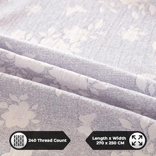 Image of Story@Home King Size Bedsheet | Air Cotton Flatsheet King Size with Two Pillow Covers| 240 TC | Super Soft Bed Sheet for King Size Bed | Floral Design (270 x 250 cm, Grey & White)